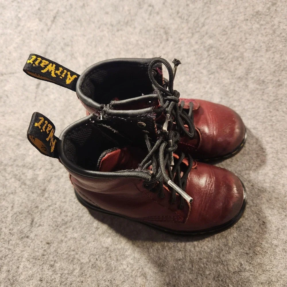 Dr Martens 1460 T Boots Kids Size‎ 8 Oxblood Red Leather Lace Up Zip Ankle